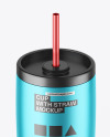 Matte Metallic Cup With Straw Mockup
