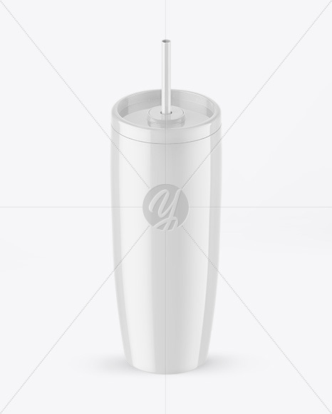 Glossy Cup With Straw Mockup