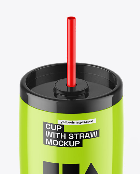 Glossy Cup With Straw Mockup