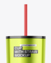 Metallic Cup With Straw Mockup