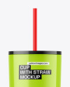 Glossy Cup With Straw Mockup