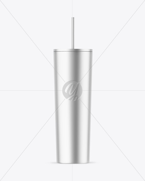 Matte Metallic Cup With Straw Mockup
