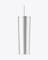 Matte Metallic Cup With Straw Mockup