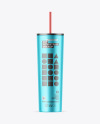 Matte Metallic Cup With Straw Mockup