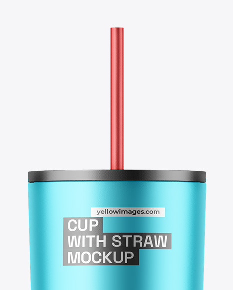 Matte Metallic Cup With Straw Mockup