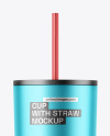 Matte Metallic Cup With Straw Mockup