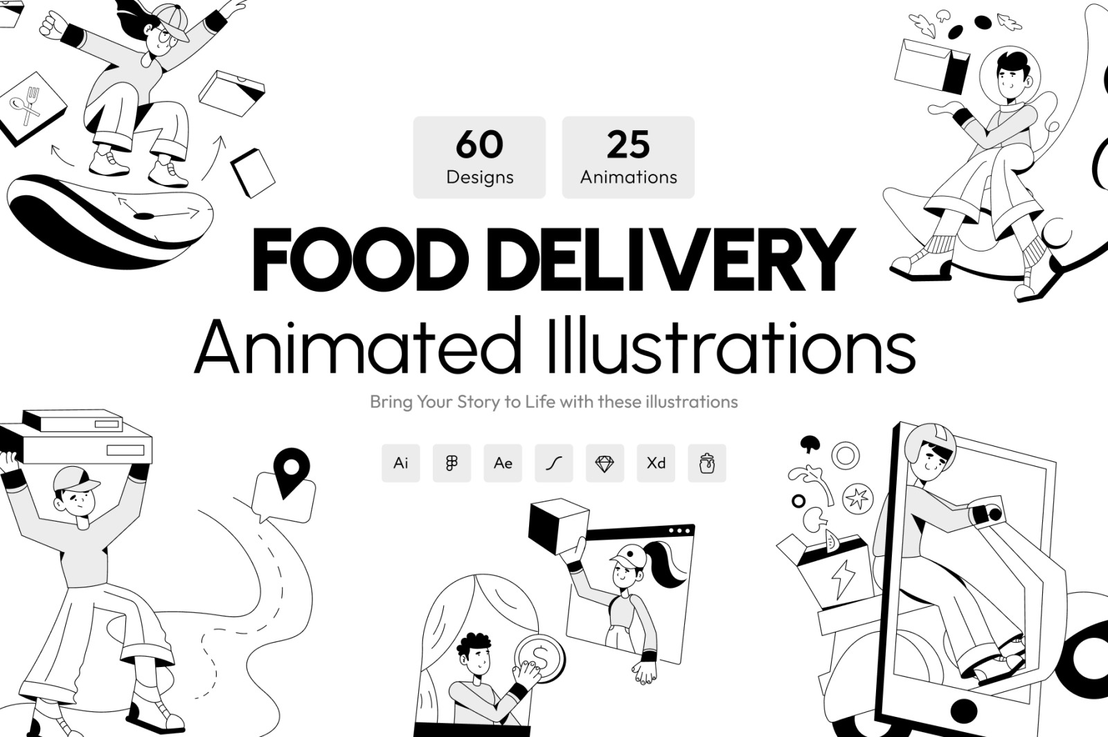 Food Delivery Illustration Set! Food Delivery Illustration Set!