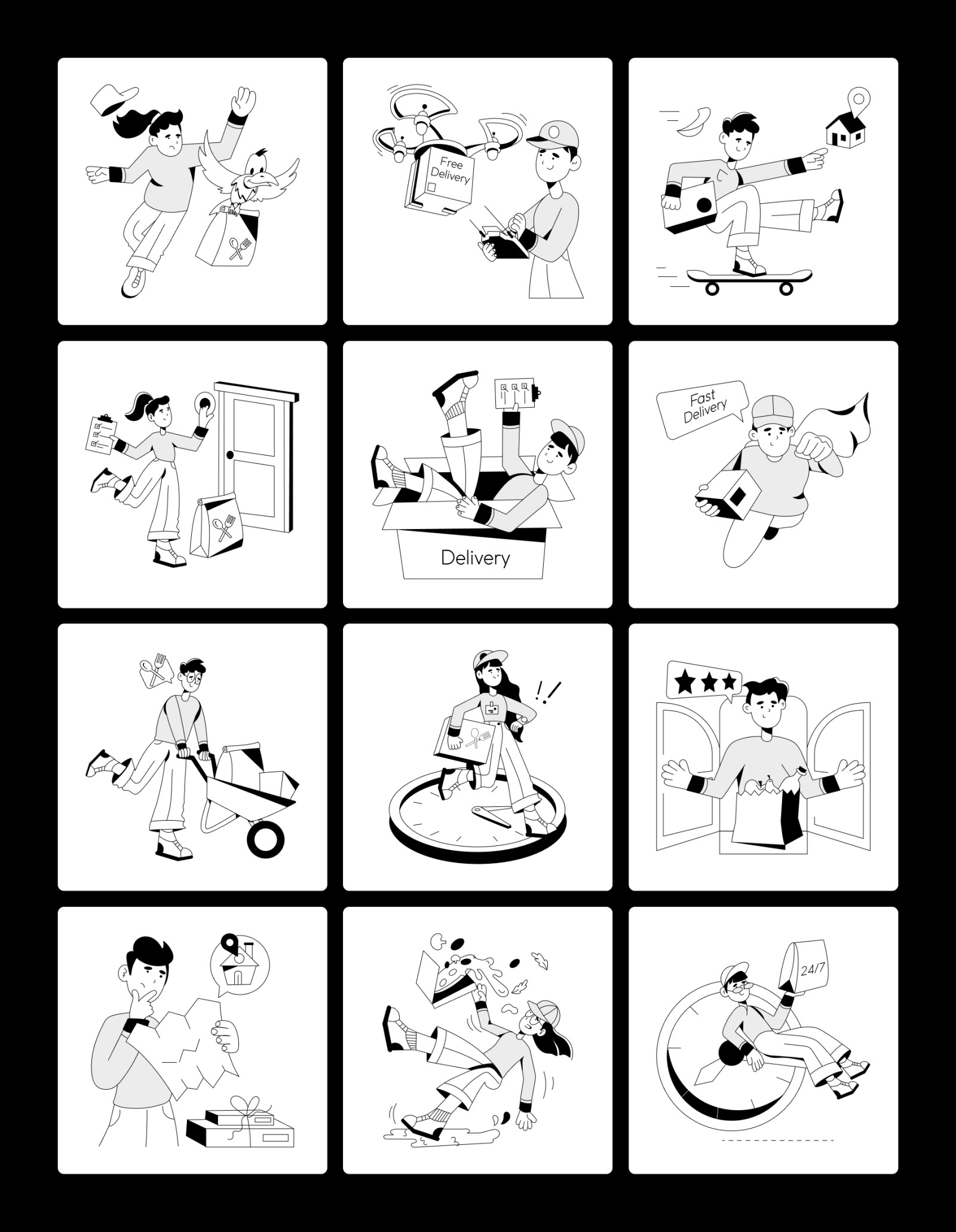 Food Delivery Illustration Set! Food Delivery Illustration Set!