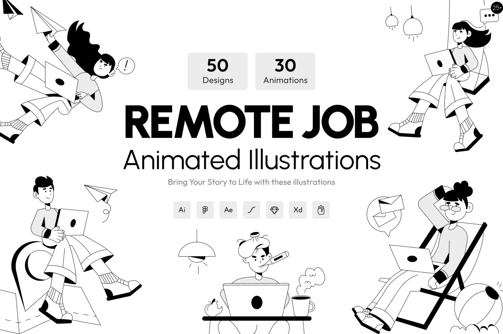 Remote Job Illustration Set Remote Job Illustration Set