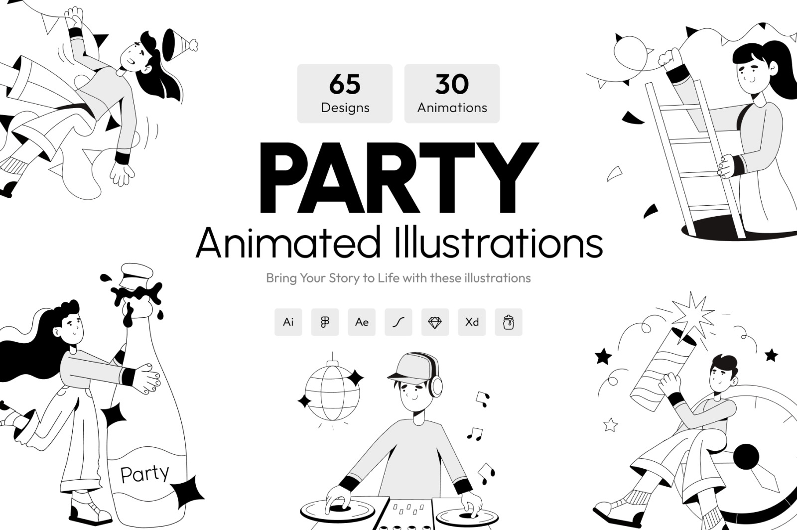 Animated Party Illustration Set Animated Party Illustration Set