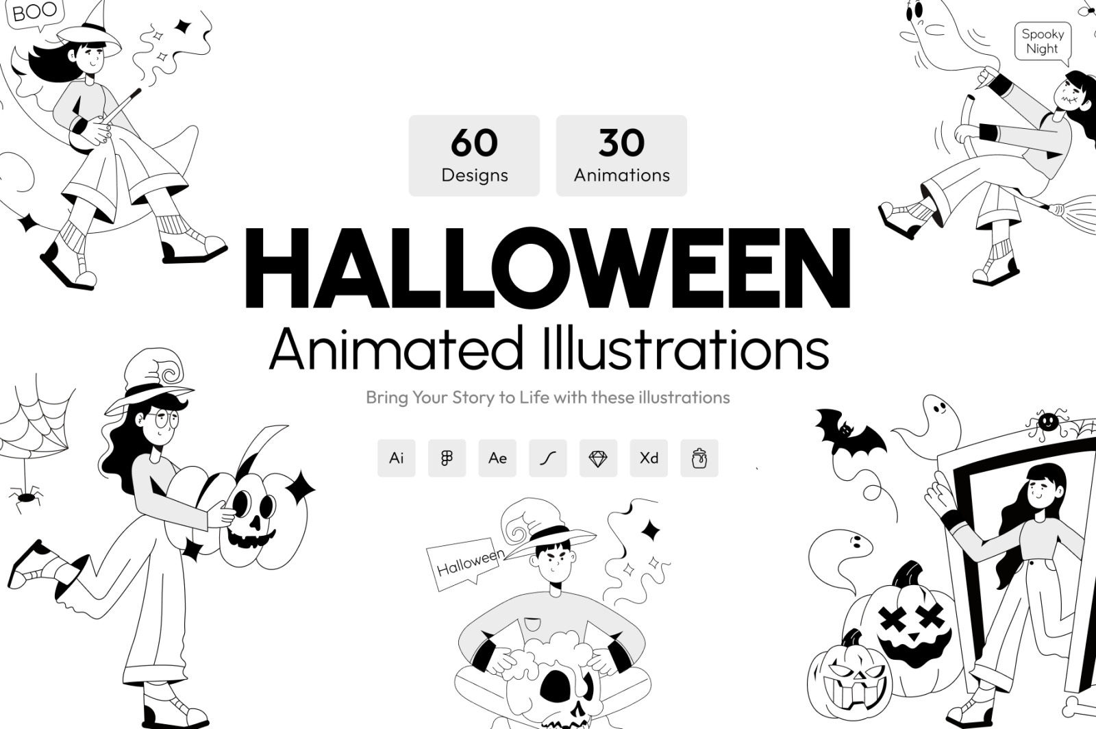 Animated Halloween Illustration Set