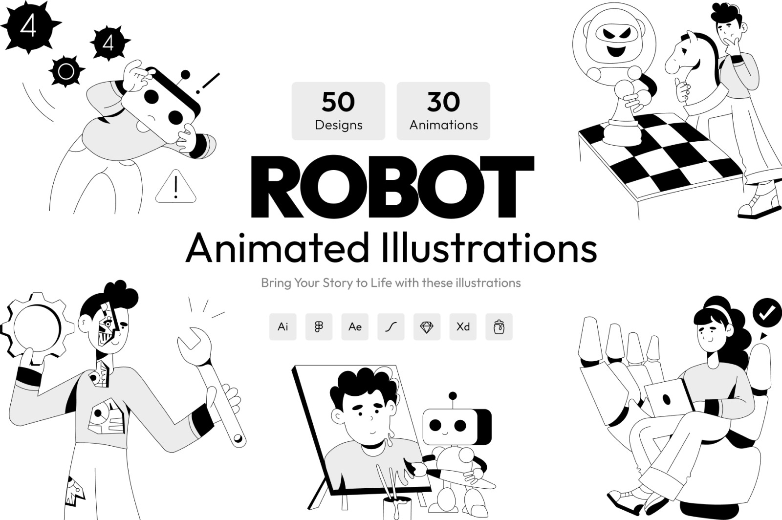 Animated Robot Illustration Set