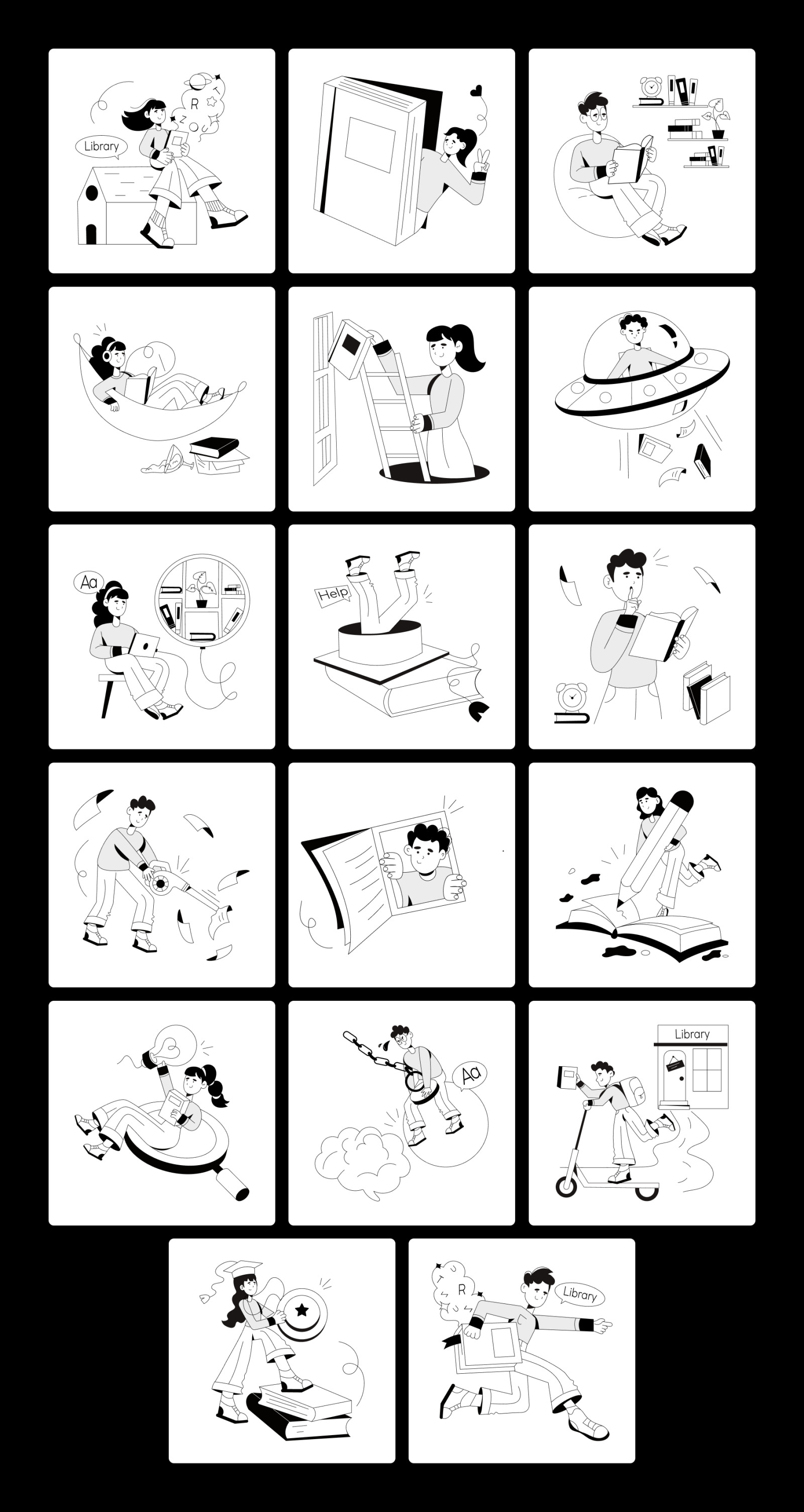 Book and Library Illustration Set Book and Library Illustration Set