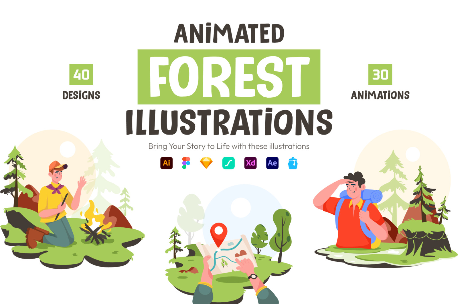 Animated Forest Illustration Set Animated Forest Illustration Set