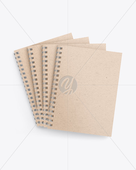 Four Kraft Paper Spring Notebooks Mockup