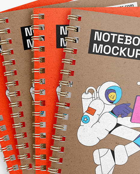 Four Kraft Paper Spring Notebooks Mockup