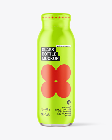 250ml Clear Glass Bottle with Strawberry Smoothie Mockup