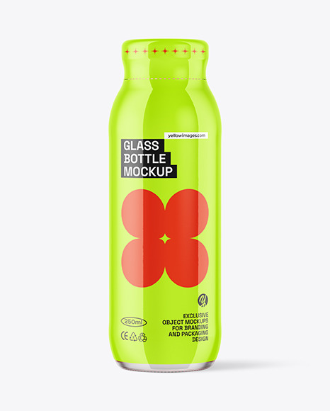 250ml Clear Glass Bottle with Strawberry Smoothie Mockup