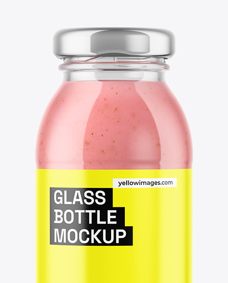 250ml Clear Glass Bottle with Strawberry Smoothie Mockup