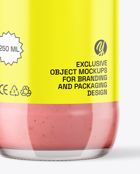 250ml Clear Glass Bottle with Strawberry Smoothie Mockup