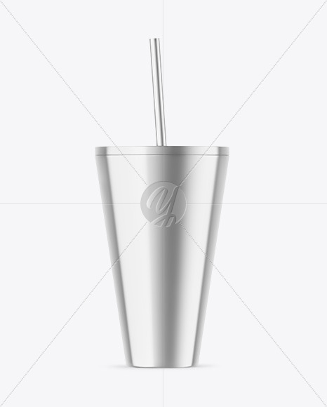 Metallic Cup With Straw Mockup