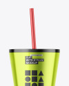 Metallic Cup With Straw Mockup