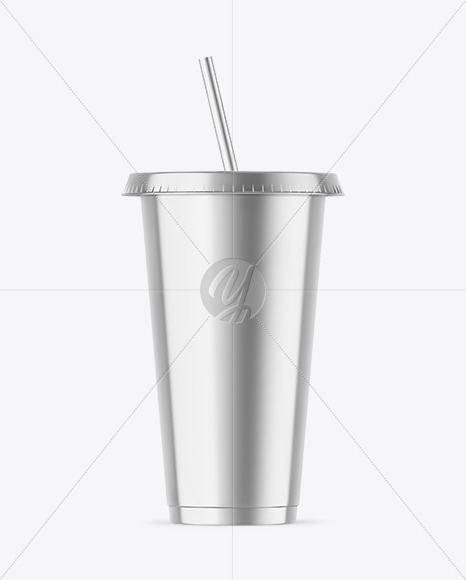 Metallic Cup With Straw Mockup