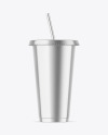 Metallic Cup With Straw Mockup