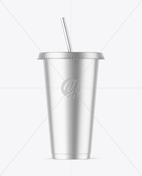 Matte Metallic Cup With Straw Mockup