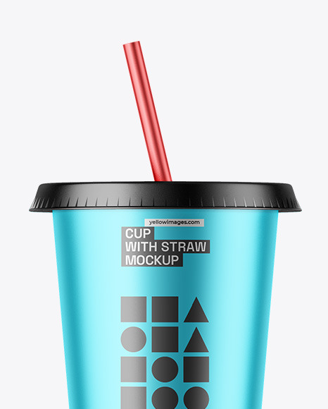 Matte Metallic Cup With Straw Mockup