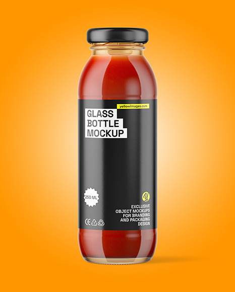 250ml Clear Glass Bottle with Tomato Juice Mockup