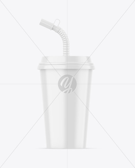 Glossy Plastic Cup with Straw Mockup
