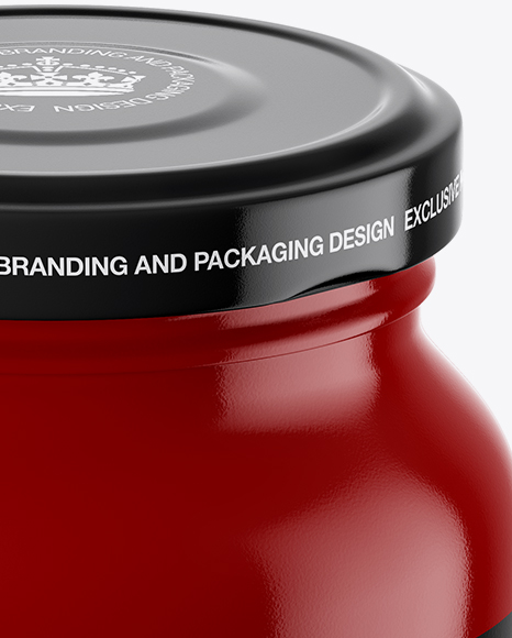 Glossy Sauce Jar Mockup - High-Angle Shot