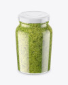 Clear Glass Jar with Pesto Sauce Mockup (High-Angle Shot)