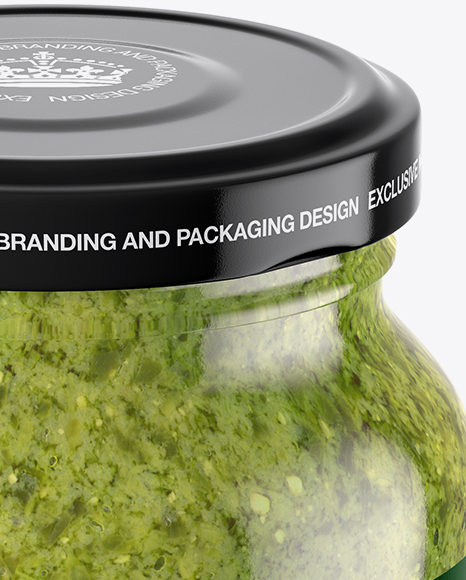 Clear Glass Jar with Pesto Sauce Mockup (High-Angle Shot)