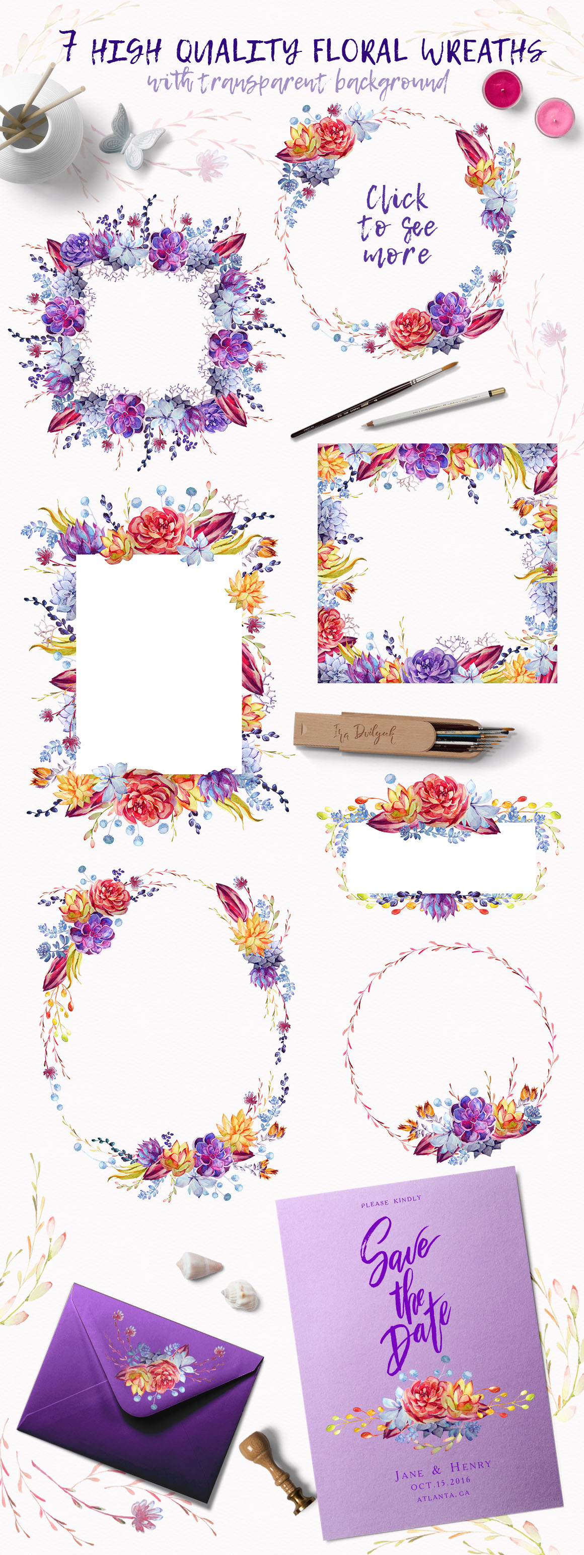 Watercolor Succulents Clipart + PSD Watercolor Succulents Clipart + PSD