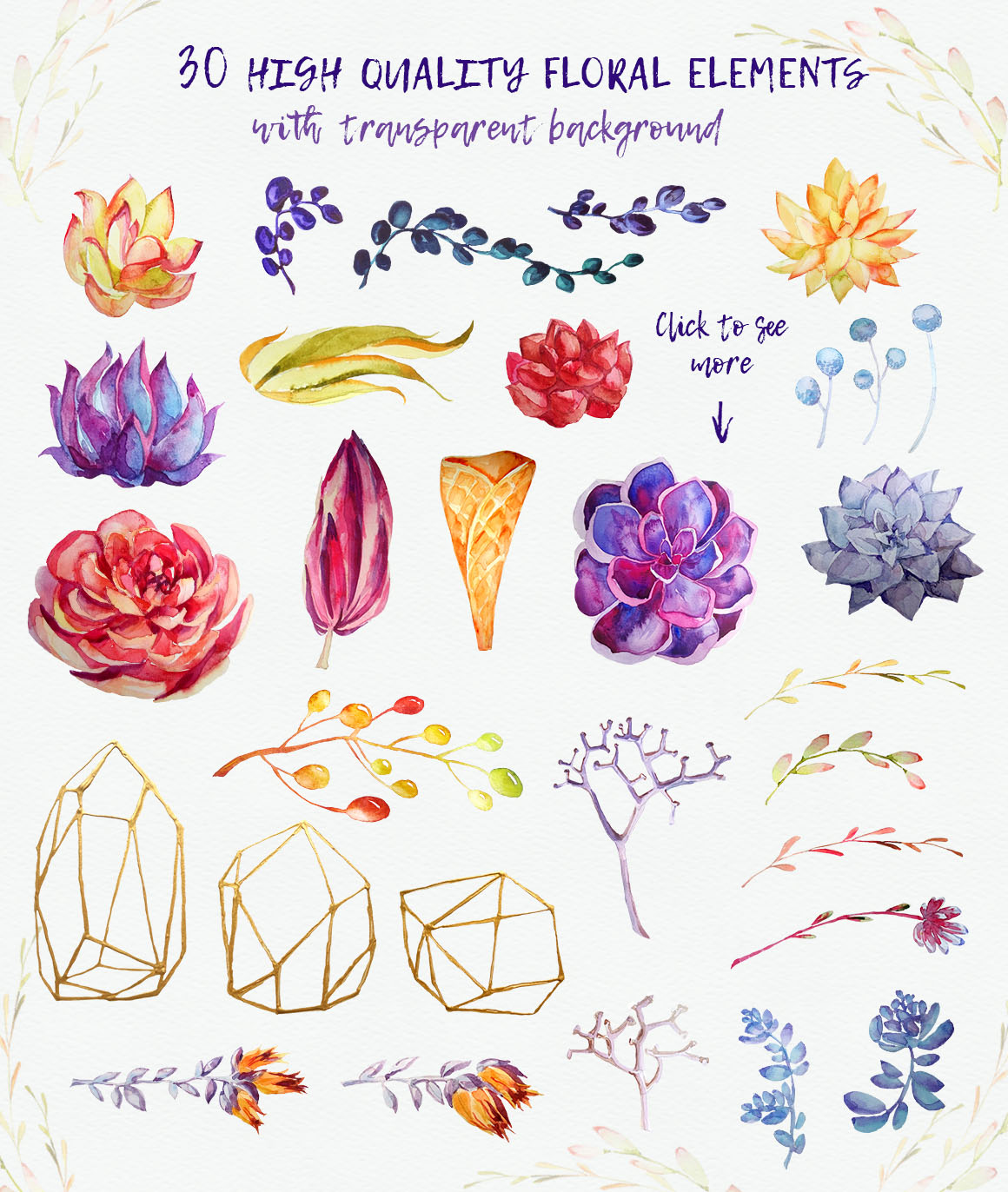 Watercolor Succulents Clipart + PSD