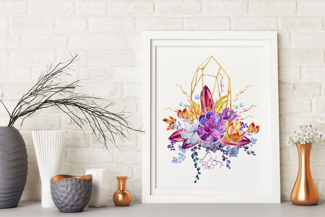 Watercolor Succulents Clipart + PSD Watercolor Succulents Clipart + PSD