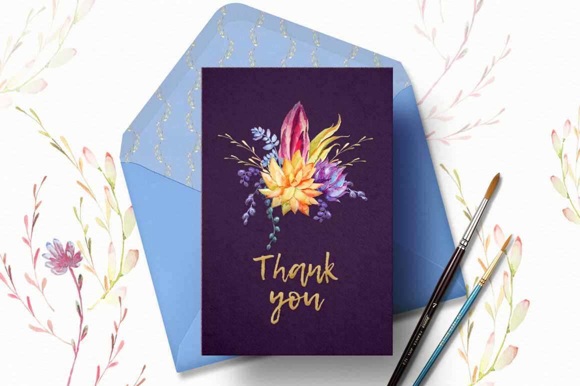 Watercolor Succulents Clipart + PSD Watercolor Succulents Clipart + PSD