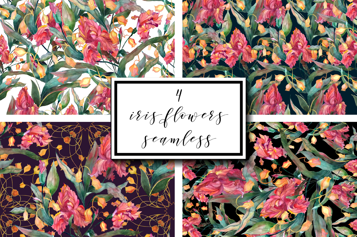 Watercolor iris flowers set. Watercolor iris flowers set.