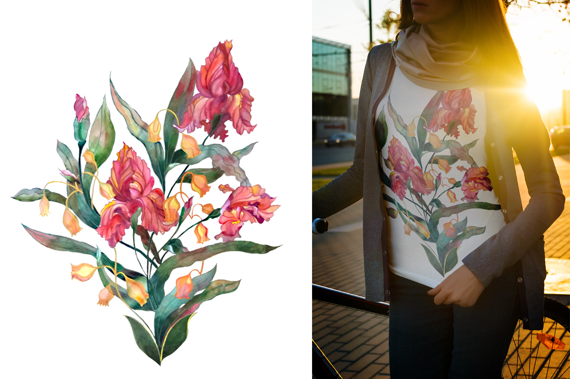 Watercolor iris flowers set. Watercolor iris flowers set.