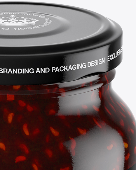 Clear Glass Jar with Raspberry Jam Mockup Clear Glass Jar with Raspberry Jam Mockup
