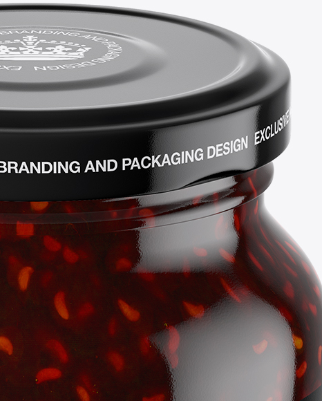 Clear Glass Jar with Raspberry Jam Mockup