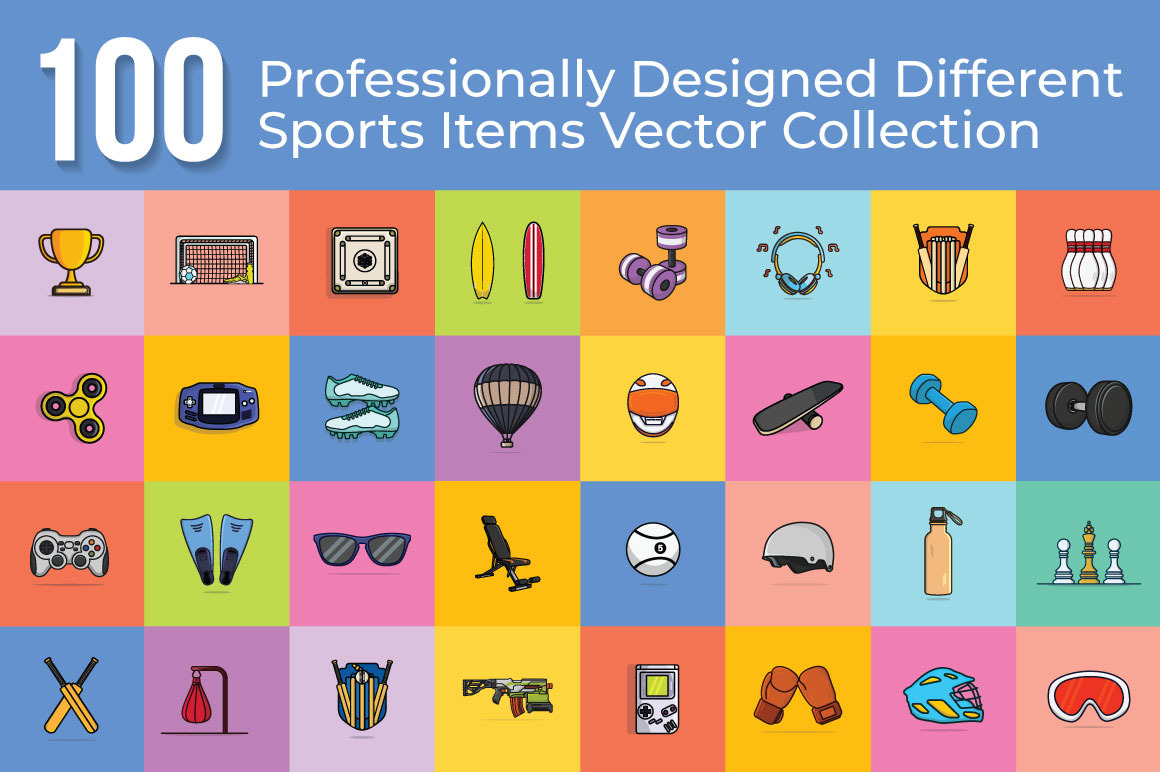 100 Professionally Sports Items Vector Design Collection