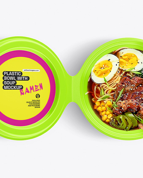 Plastic Bowl With Ramen Soup Mockup