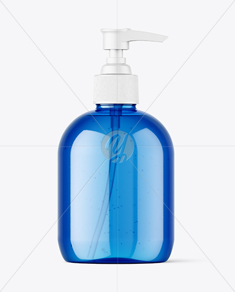 Blue Plastic Bottle with Pump Mockup