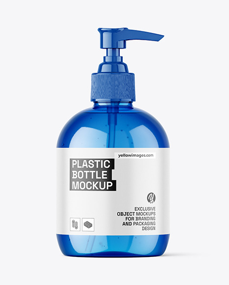 Blue Plastic Bottle with Pump Mockup