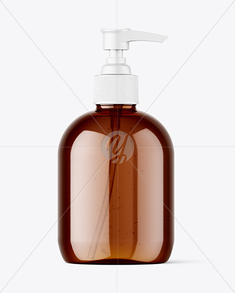 Amber Plastic Bottle with Pump Mockup