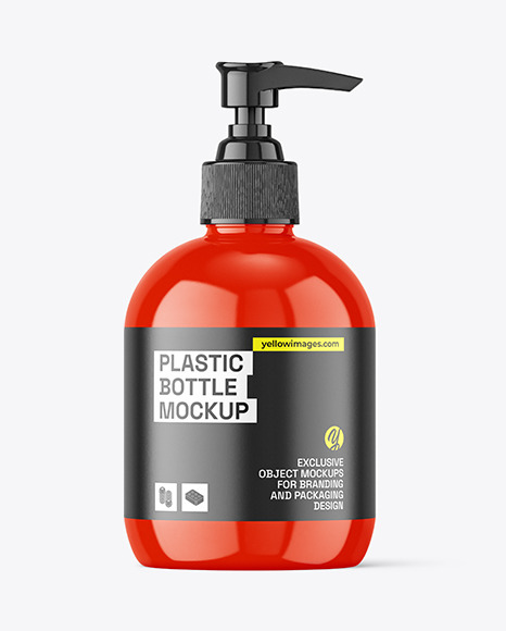 Glossy Plastic Bottle with Pump Mockup Glossy Plastic Bottle with Pump Mockup