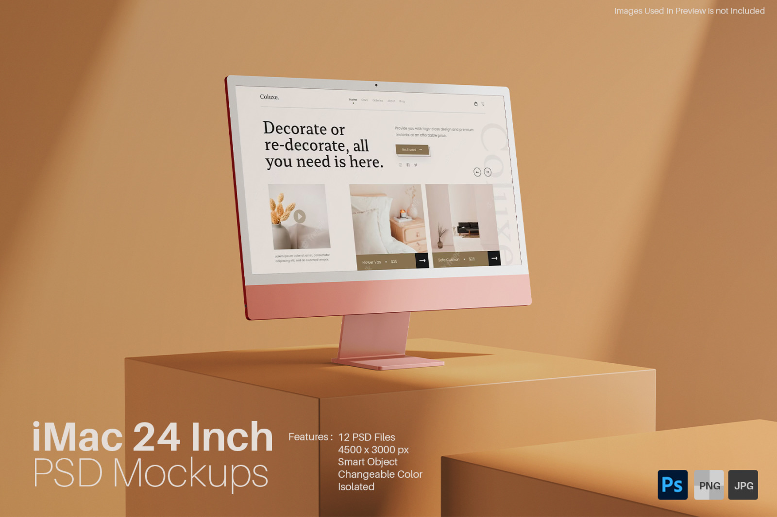 iMac 24 Inch Screen Minimal Modern Scene PSD Mockup Pack iMac 24 Inch Screen Minimal Modern Scene PSD Mockup Pack